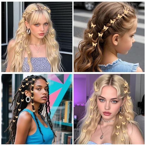 Gold Butterfly Hair Clips for Women & Girls - 20 Pcs Mini Metal Braid Accessories