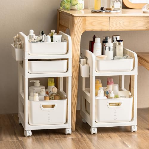3 Tier Rolling Makeup Cart with Removable Drawer