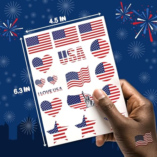 136 PCS American Flag Tattoos, Fourth of July Decorations Tattoos, Red White and Blue Party Supplies, Gifts for Boys, Girls, Accessories for Independence Day, Memorial Day, Labor Day