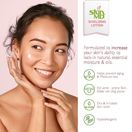 Skin MD Shielding Lotion 8oz - Hydrating Body Lotion for Sensitive Skin with Dispenser | Non-Greasy, Fast-Absorbing Moisturizer with Plant-Based Ingredients for Dry Skin, Eczema & Psoriasis Relief
