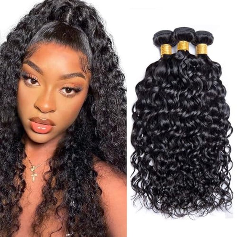 22-26 Inch Water Wave Human Hair Bundles - Virgin Remy #1B