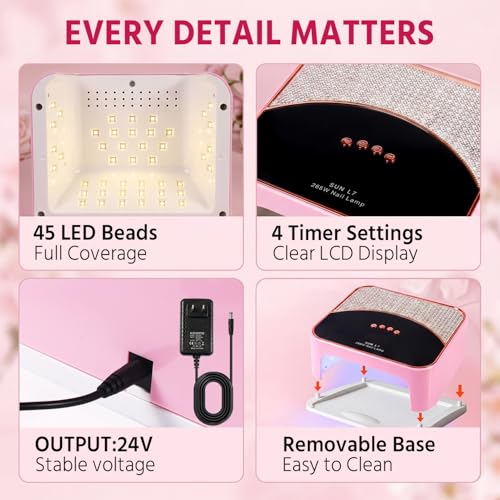 AILALUO 268W UV LED Nail Lamp - Pink with 4 Timers for Gel Nails, Fast Curing