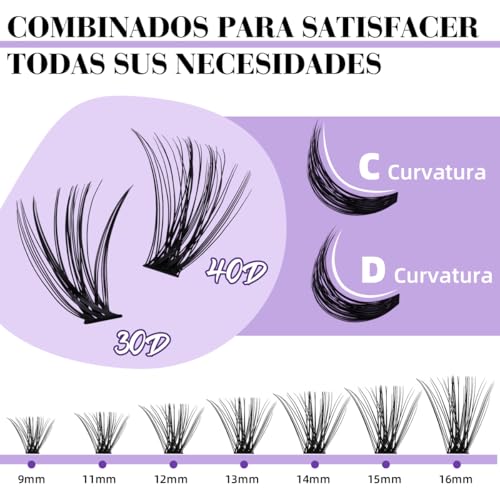 B&Q Lash Clusters Kit 280PCS Eyelash Clusters Kit,30D 40D D 9-16MIX Individual Lash Comfortable Eyelash Extension Set, Classic Look with Bond and Seal Waterproof, Remover DIY at Home(Set,30D+40D)