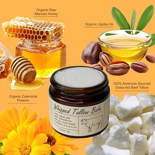 Mystic Angel Beef Tallow for Skin with Organic Manuka Honey ? 100% Grass-fed/finished - Whipped All-Purpose Moisturizer for Eczema, Baby, Sensitive Skin ? Made in the USA (2 Fl. Oz., Unscented)