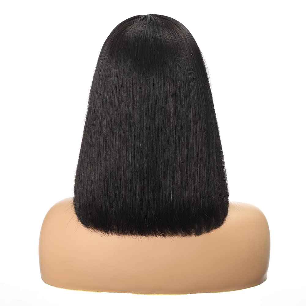 CINCIN Short Bob Wig with Bangs 100% Human Hair None Lace Front Machine Made Straight Bob Wigs for Women Natural Color Wigs Daily 14 Inch