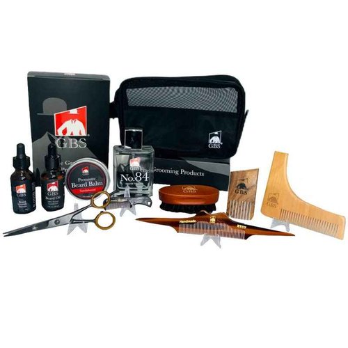 G.B.S Sandalwood Beard Essentials, Doppler Travel Bag, Balm, Oil, Trimming Shears, Wood Pick, Shaping Comb, Vitamin and Minerals