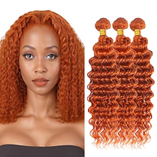 Ginger #350 Deep Wave Human Hair Bundles 14 16 18 inch