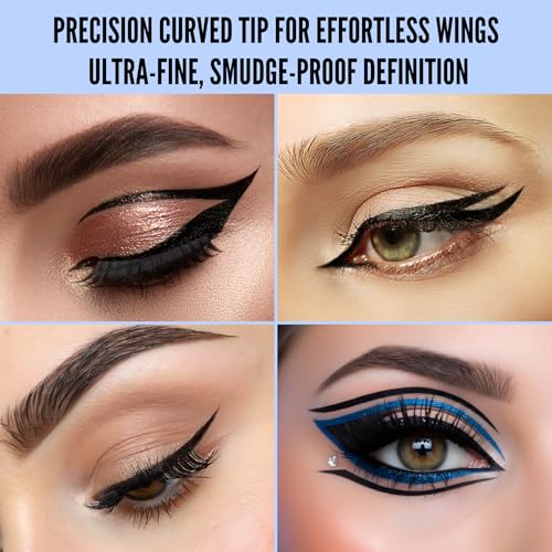 Mynena Waterproof Liquid Eyeliner Matte Jet Black Crescent Tip | Long-Lasting Smudge-Proof Smooth Precision | Curved Tip for Easy Winged Liner | Quick-Dry Vegan & Cruelty-Free