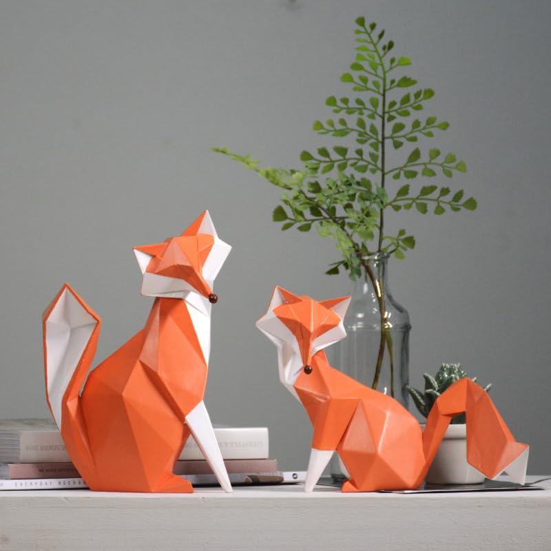 HAUCOZE Fox Figurine Statue Gifts Modern Sculpture Decor Home Gifts Animal Arts Polyresin Geometric Crafts 8.0 inch