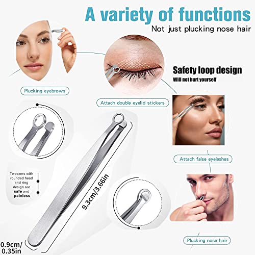 Anvirtue Universal Nose Hair Trimming Tweezers, Stainless Steel Eyebrow Trimmer, Friendly Round Tip, No Mirror Needed Easy Cut, for Noses, Sideburns, Brow, Body (1PC)