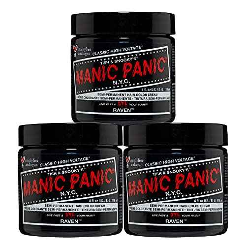 MANIC PANIC Classic Raven Semi Permanent Hair Color - Cool-Toned Black Hair Dye for Women & Men That Lasts 4-6 Weeks - Vegan, Ammonia & Cruelty-Free - Create & Mix Custom Shades (4oz / 3pk)