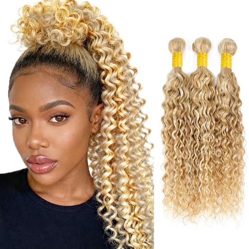 WuvuSnm Blonde-#27/613WT Water Wave Human Hair Bundles 28-32 Inch 150g