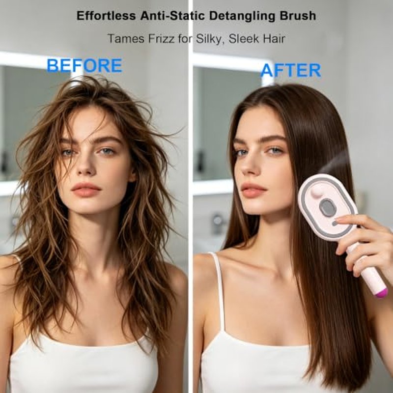 3-in-1 Electric Self-Clean Detangling Brush with Mist & Massage