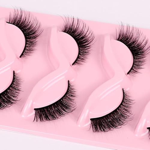5 Pairs 3D Faux Mink Lashes - Dramatic Cat Eye Wispy Volume with Featherlight Invisible Band, Reusable False Eyelashes Easy to Apply for Day to Night Wear, Parties & Special Events (XF36-5)