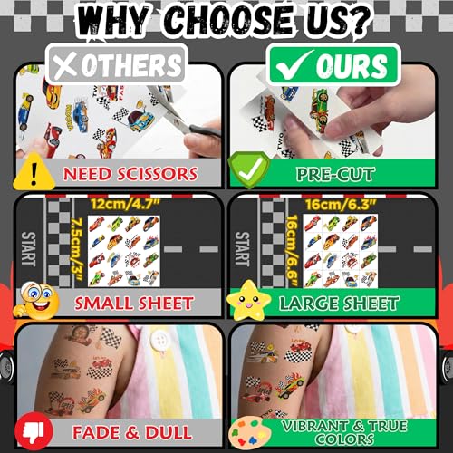 96PCS Racing Car Temporary Tattoos - Party Favors