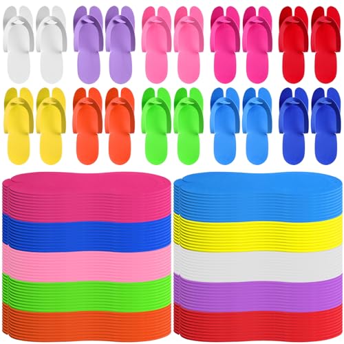 JaGely 100 Pair Disposable Pedicure Slippers Bulk Multicolor Flip Flop for Pedicure Anti Slip EVA Foam Spa Slipper Sandal Disposable Shoe Kit for Women Nail Bath Salon Party Supplies