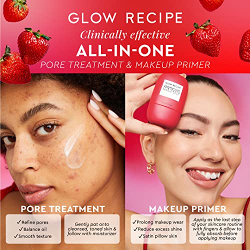 Glow Recipe Strawberry BHA Serum + Poreless Face Primer for Makeup - Silicone-Free Blurring Matte Primer to Reduce Shine & Prolong Wear - Hybrid Korean Skin Care for Oil Control & Smooth Texture, 30ml