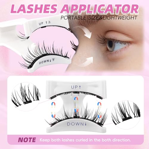 FADLASH Magnetic Eyelashes with Applicator 4 Pairs Magnetic Lashes Reusable Magnetic Eye Lashes Kit Natural Look False Eyelashes (B1+KS01+MC+K8)