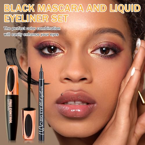 6PCS Black Mascara & Eyeliner Pen Makeup Gift Set,Waterproof Long Lasting Smudge Proof Volume and Length Mascara, Easy to Use, Highly Pigmented Liquid Eye Liner Pencils for Women