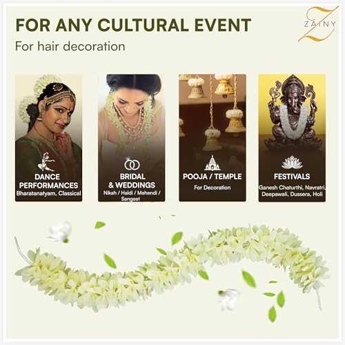 ZAINY 6 Pack White Mogra Gajra Hair Accessory