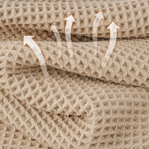 Microfiber Waffle Face Towels, 4 Pieces, Soft, Absorbent, Fast Drying, Lint Free 430 GSM (Beige)