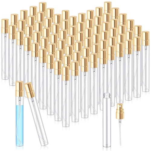 50 Pack Mini Glass Spray Bottles 10ml with Gold Cap