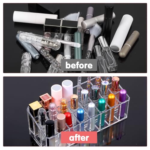 2 pcs Rollerball Perfume Organizer, 48 Spaces Clear Acrylic Perfume Storage Holder Beauty Scent Holder, Makeup Lipgloss Lipstick Display Case