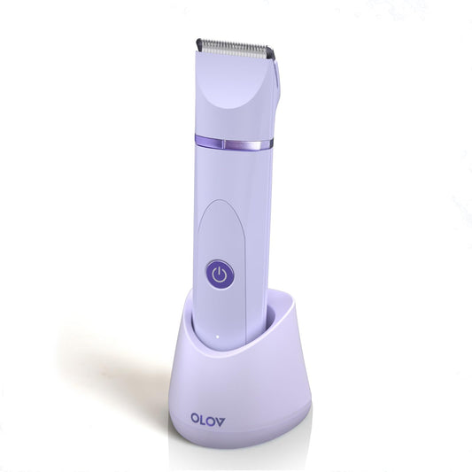 OLOV Bikini Trimmer for Women - Wet/Dry Electric Body Shaver Groomer, Replaceable Ceramic Blade Heads, Face Hair Remover Head & USB Recharge Dock, Waterproof Hygiene Razor, Purple