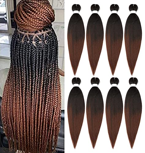 Braiding Hair Pre Stretched 24 Inch 8 Packs Ombre Professional Soft Yaki Texture, Itch Free, Hot Water Setting Extensions for Braids (24in,1B/30)