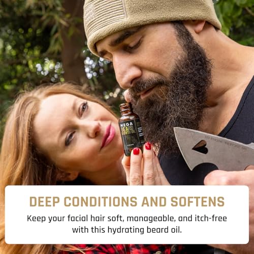 Derm Dude Mega Beard Growth Oil for Men | Formulated with Castor Oil & Jojoba Oil for Hair Growth | Promotes Thicker, Fuller Beard, Hydrates & Softens Facial Hair, Non-Greasy Grooming Treatment - 1 oz