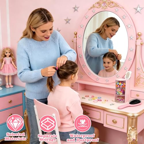 Azurphoric Rotating Hair Accessory Organizer - 3-Layer Pink