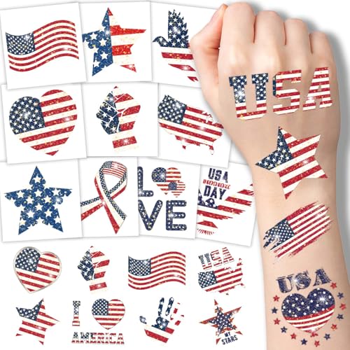 120 Pcs Patriotic Temporary Tattoos - 60 Designs, Waterproof