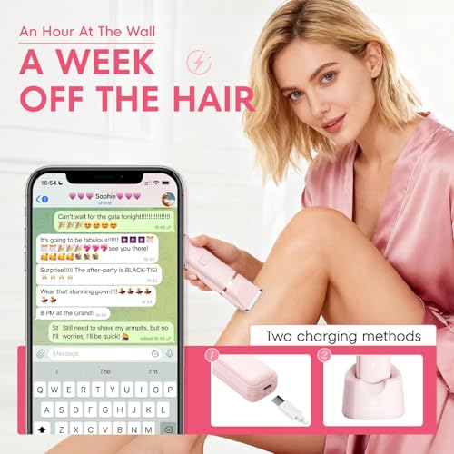 VG VOGCREST Bikini Trimmer for Women: Rechargeable 2-in-1 Painless Body Shaver for Leg Arm Underarm with Length Combs - Portable Travel Friendly Pubic Grooming Kit with Charging Dock (Light Pink)