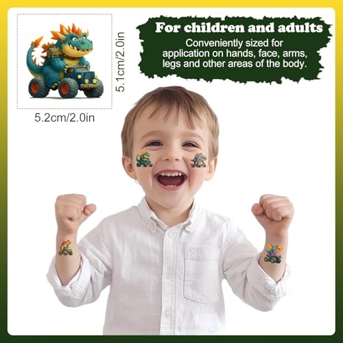 117 Dinosaur Monster Truck Temporary Tattoos for Kids