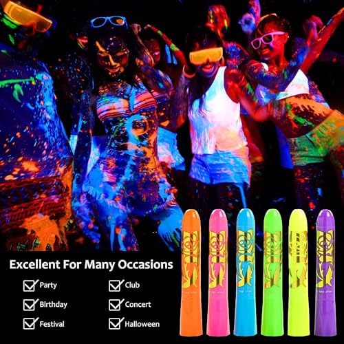 12pc Glow In The Dark UV Face Paint Kit for Party & Cosplay