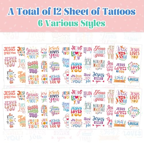 Jesus Loves You Temporary Tattoos - 12 Sheet Christian Party Favors