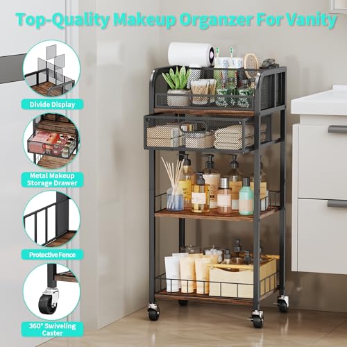 HapiRm 4-Tier Makeup Organizer Cart with Drawer & Dividers