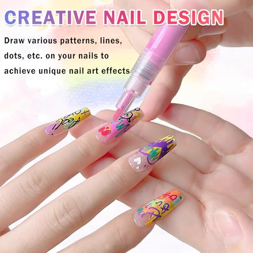 48 Colors Nail Art Pens Set Nail Polish Pens Nail Art Drawing Graffiti Marker Pen Quick Dry Waterproof Nail Art Painting Pens Kit for Home DIY Nail Art Design