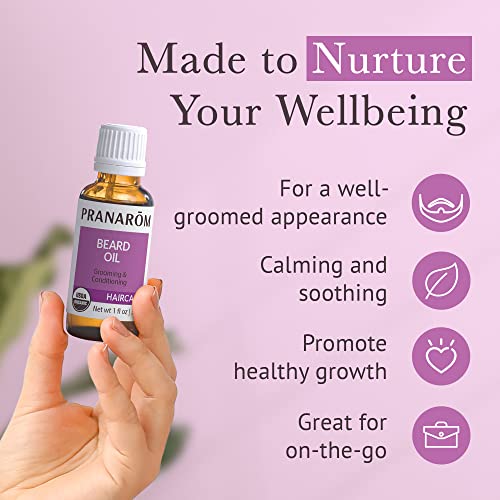 Pranarom - Beard Oil (30ml) - 100% Pure Natural Therapeutic Grade - Jojoba, Cedarwood, & Frankincense | USDA & ECOCERT Certified Organic