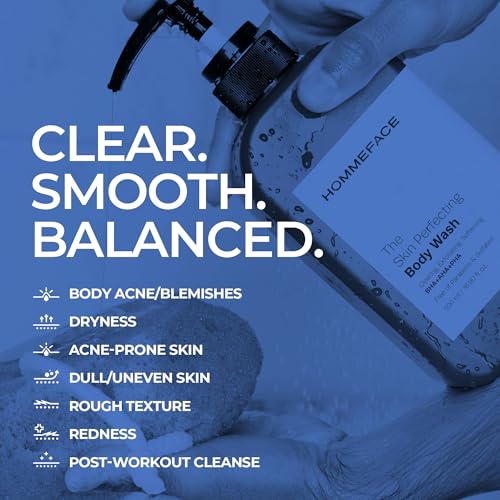 HommeFace Men¡¯s The Skin Perfecting Body Wash with Pump, 16.9 Fl. Oz. - Korean Skincare Technology for Body Acne with BHA, AHA, PHA