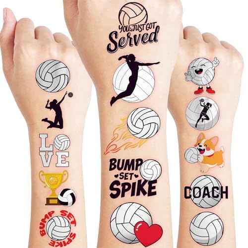 96 PCS Volleyball Sports Pre-Cut Temporary Tattoos for Kids | Super Cute Volleyball Themed Birthday Party Favors, Supplies, Decorations, Fake Tattoo Stickers, School Rewards & Gifts for Boys & Girls