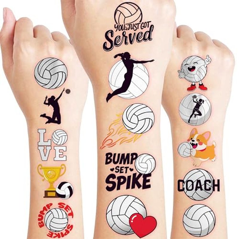 96 PCS Volleyball Sports Pre-Cut Temporary Tattoos for Kids | Super Cute Volleyball Themed Birthday Party Favors, Supplies, Decorations, Fake Tattoo Stickers (Multiple)