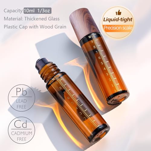 30pcs 10ml Amber Glass Roller Bottles for Essential Oils