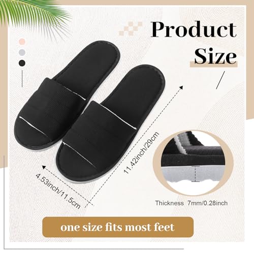 Breathffy 6 Pairs Disposable Slippers Bulk for Guests Comfortable House Spa Slippers Hotel Indoor Travel Slippers Women Men(Gray, Khaki, Black, Open Toe)