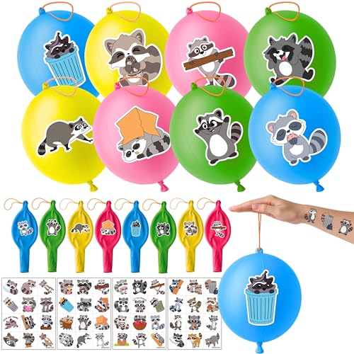 72-Piece Raccoon Party Favors Set - Balloons & Tattoos