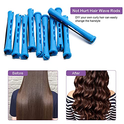 60PCS Hair Perm Rods Set - Blue Plastic Curlers with Steel Comb for Styling