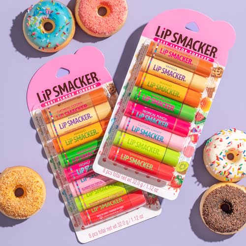 Lip Smacker Original & Best Holiday Flavored Lip Balm Party Pack, Oatmeal Cookie, Vanilla, Mango, Watermelon, Tropical Punch, Cotton Candy, Kiwi, Strawberry, Clear