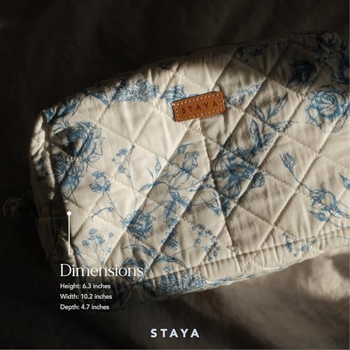 Staya Quilted Cosmetic Pouch ? Makeup Bag for Women, Travel Makeup Bag, Small Makeup Bag, Quilted Cosmetic Bag for Skincare, Toiletry Bag Women and Makeup Pouches (Coastal Grandma)