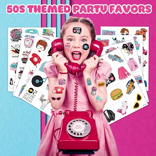 96 PCS 50s Party Temporary Tattoos Pre-cut Retro Stickers
