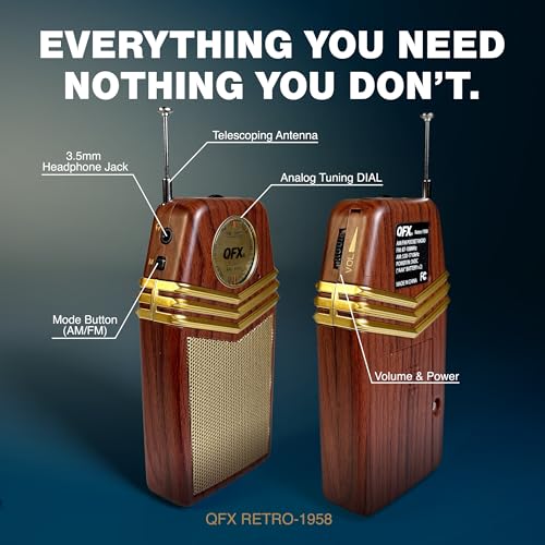 QFX Retro 1958 Portable AM FM Radio with Telescoping Antenna